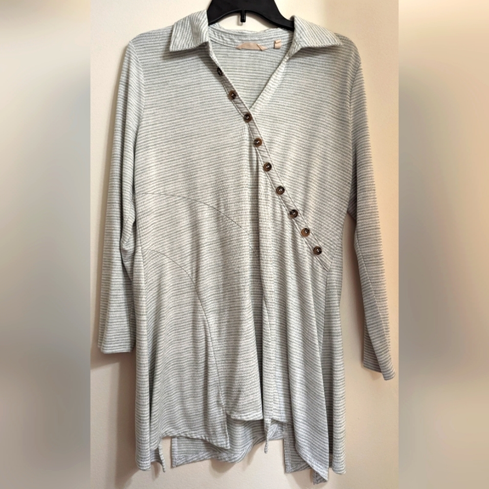 Soft Surroundings Tunic - Grey Stripe (M)